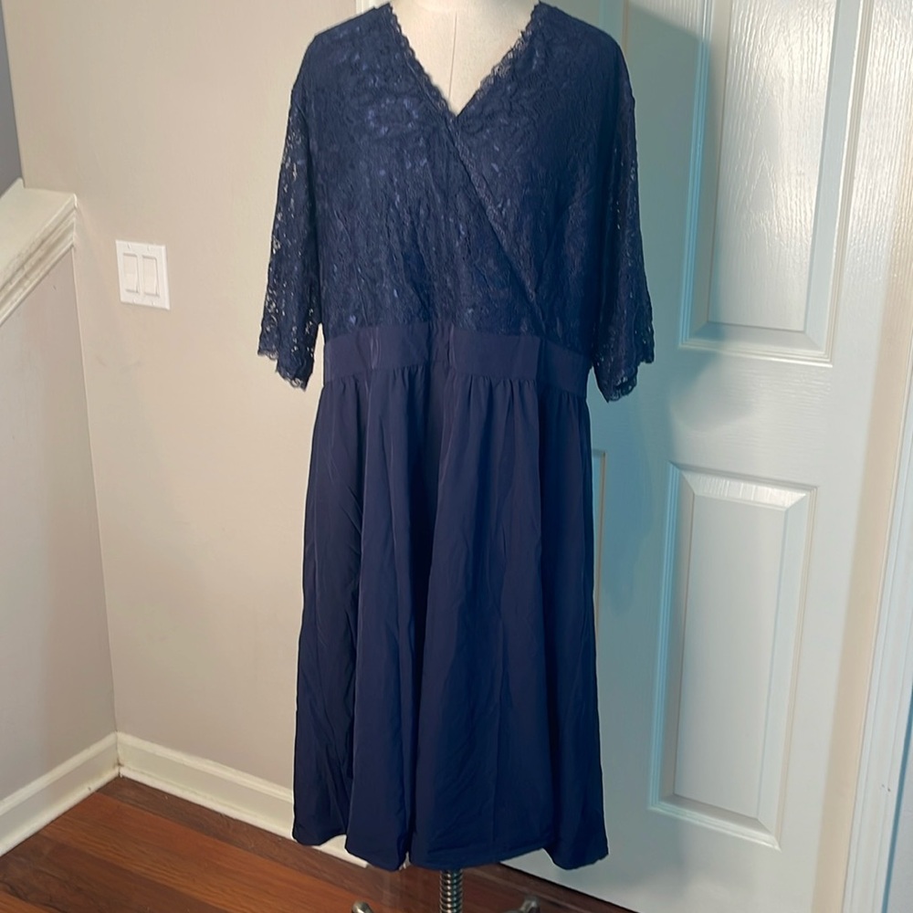 Nemidor Navy Blue Lace Midi Dress with Pockets Size 22 3X New